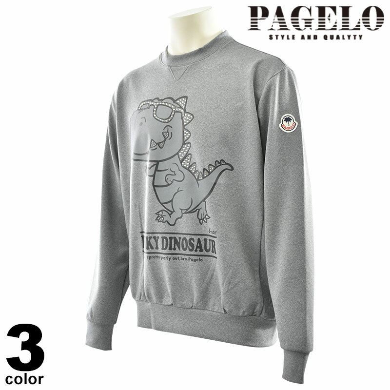 PAGELO パジェロ トレーナー メンズ 2025春夏 サラッと快適 丸首デザイン 恐竜プリント ユニセックスOK..