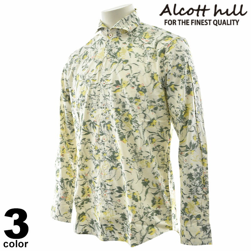 セール 50%OFF ALCOTT HILL アルコットヒル 長袖シャツ メンズ 2025春夏 総柄 綿×レーヨン 柔らか素材 別布コットン使用 上質 カジュアルシャツ 51-1006-10
