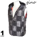 セール 30%OFF gino ジーノ ダウンベスト メンズ 秋冬 ダウン フード付き ウール ロゴ 15-3503-02