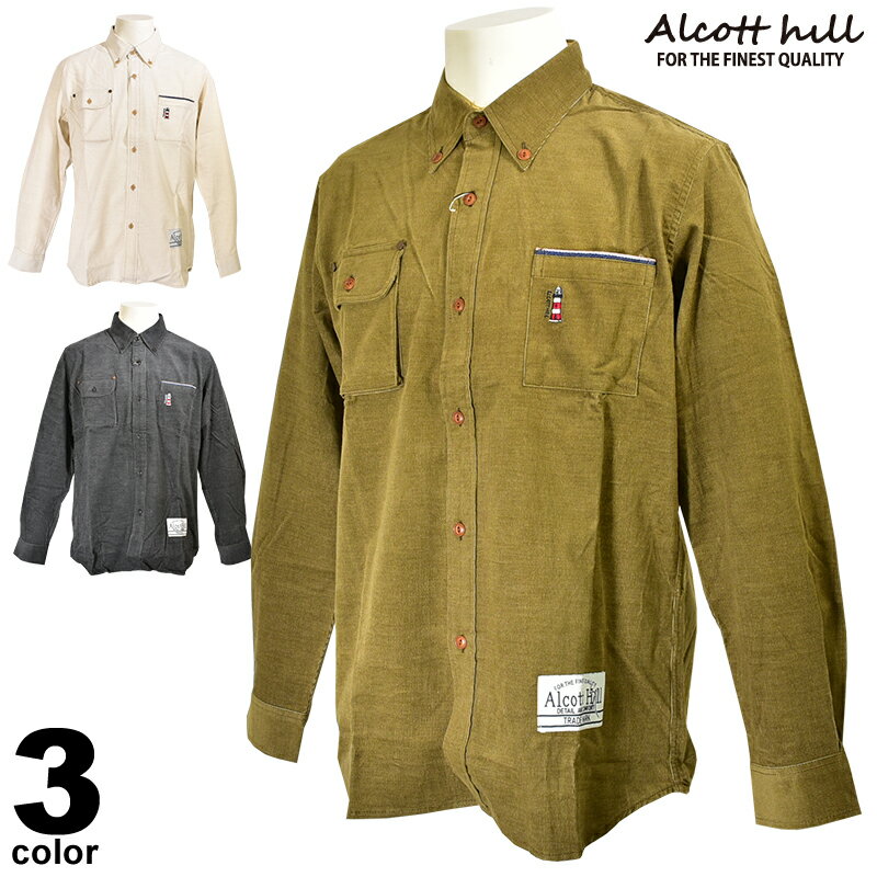 セール 70%OFF アルコットヒル ALCOTT HILL 長袖ボタンダウンシャツ メンズ 秋冬 コールテン ワンポイント 65-1105-10