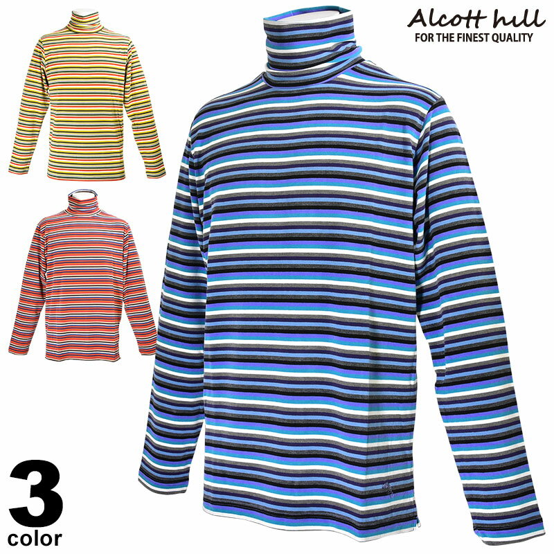 SALE 70%OFF アルコットヒル ALCOTT HILL 長袖カットソー メンズ 秋冬 ボーダー タートルネック ロゴ 95-1502-10