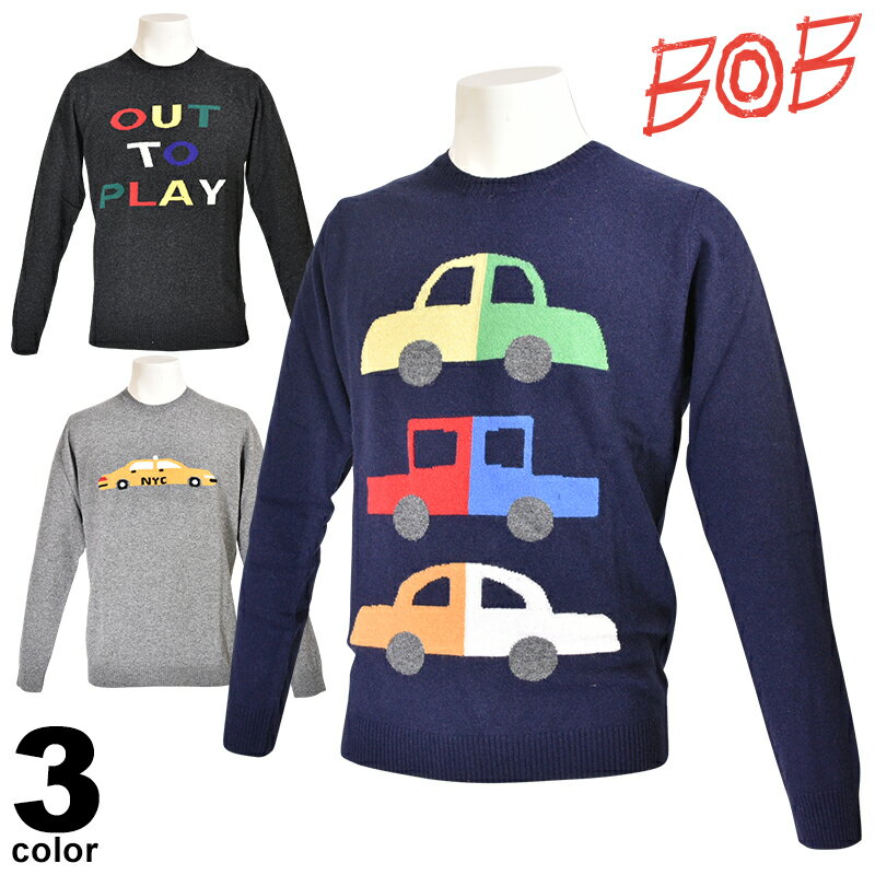 SALE 30%OFF ボブ BOB 長袖 ニット メンズ 秋冬 カシミヤ インポート ロゴ 98-7002-59