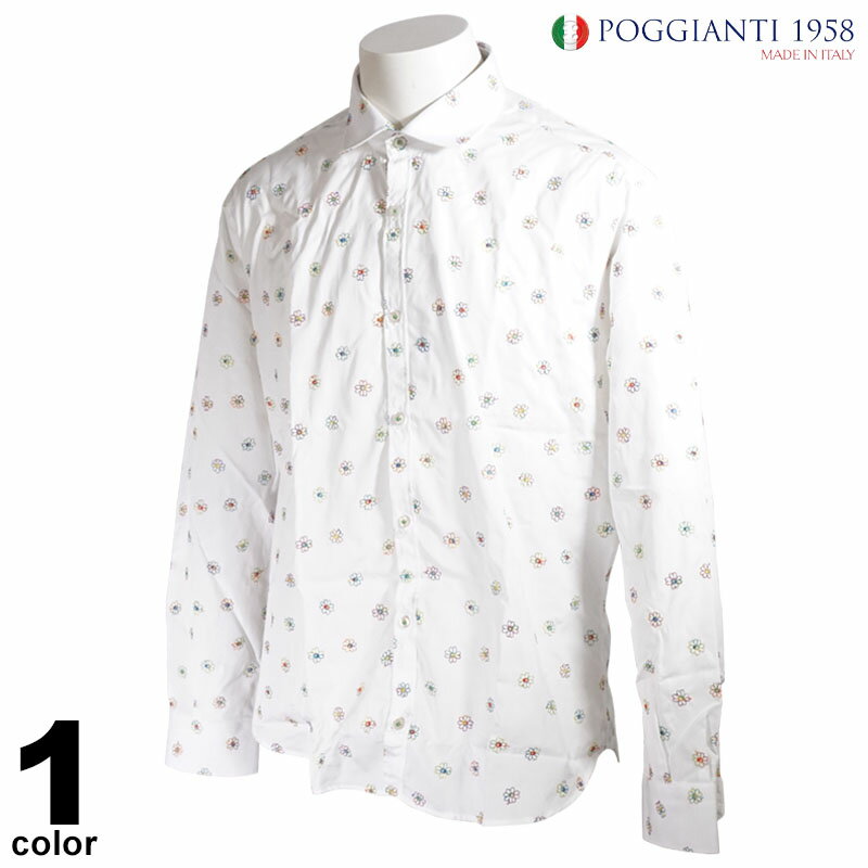 セール 30%OFF POGGIANTI 1958 ポジャンティ 長袖 カジュアルシャツ メンズ 春夏 花柄 イタリア製 インポート 刺繍 ロゴ 01-1004-61