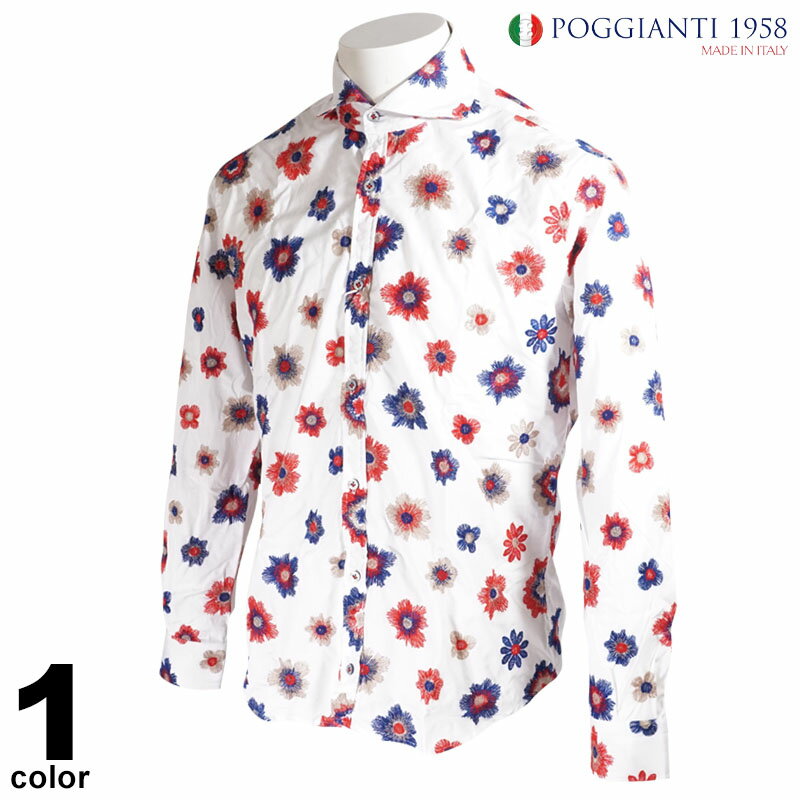 セール 30%OFF POGGIANTI 1958 ポジャンティ 長袖 カジュアルシャツ メンズ 春夏 花柄 イタリア製 インポート ロゴ 04-1020-61