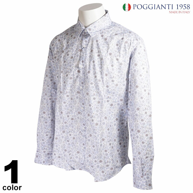 セール 30%OFF POGGIANTI 1958 ポジャンティ 長袖 カジュアルシャツ メンズ 春夏 総柄 イタリア製 インポート ロゴ 11-1021-61
