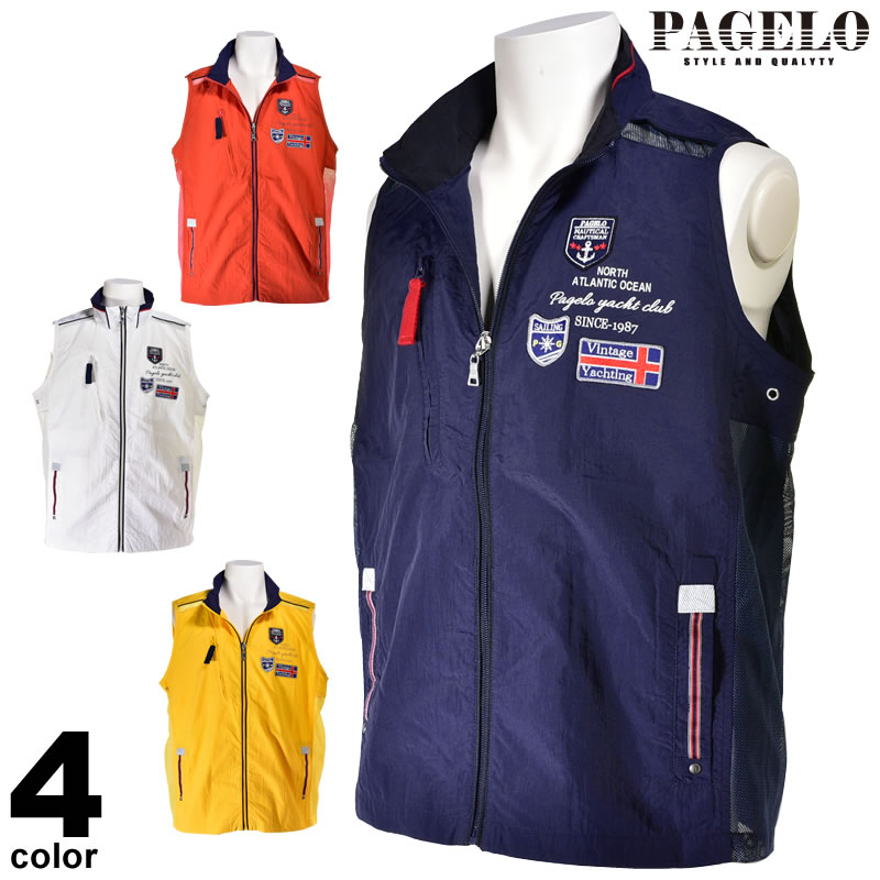 商品詳細 ブランド PAGELO パジェロ 素材 ナイロン100% 【付属】ポリエステル100% 生産国 中国製 輸入・発売元 (株)アンジェロジャパン カラー ホワイト(01) ネイビー(49) オレンジ(75) イエロー(95) 商品寸法(cm) サイズ│M│L│LL 着丈　│65│67│69 肩幅　│40│42│45 身幅　│57│59│62 AH　│24│25│26 ※AH=アームホール 備考 ▼以下、予めご了承くださいませ ▼お客様のご使用のモニター設定等により、商品画像と実際の商品との色味が異なって見える場合がございます。 ▼素材の特性、縫製により、同商品でも寸法に2〜3cmの誤差が生じる場合がございます。 ▼○でも在庫切れの場合がございます。