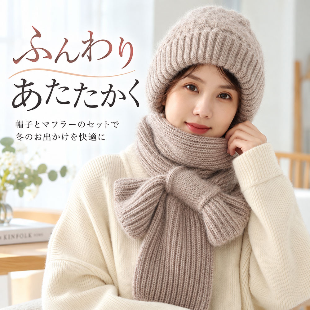 ニット帽 マフラー セット レディース 冬 防寒 ニット帽子 マフラー 2点セット 暖...