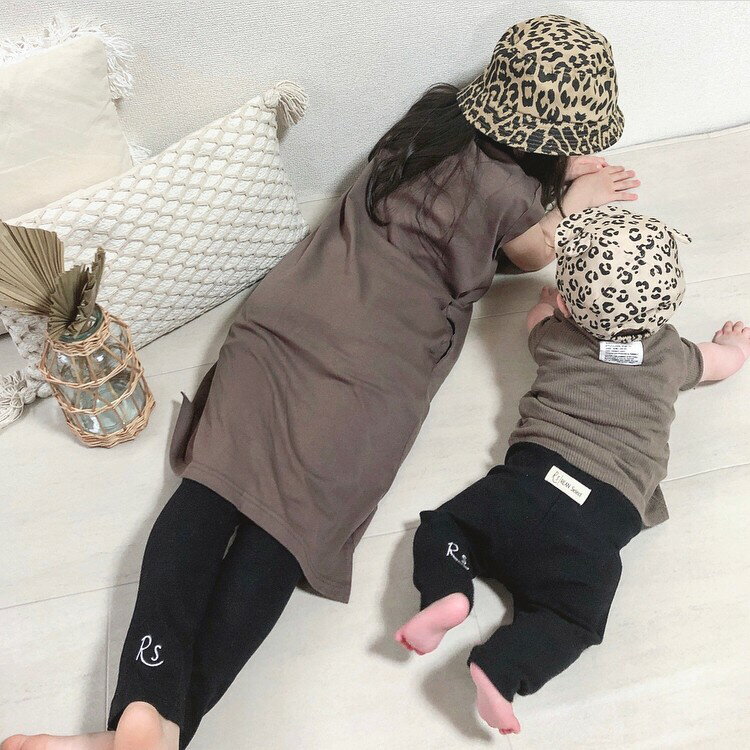 （70-110サイズ）ベビー レギンス オ 10分丈 ストレッチパンツ ベビーパンツ レギンス ブラック 黒 ワンポイント ウエストゴム 70 80 9..