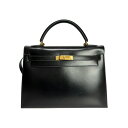HERMES エルメス ケリー32 外縫い ブラック ボックスカーフ 〇V刻印 バッグ 8165