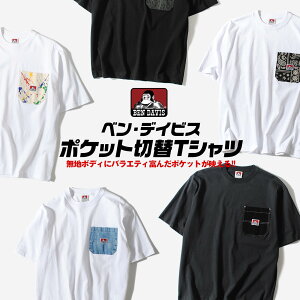 Tシャツ BEN DAVIS ヘビーウェイト デニム ペンキ ペイズリー ブランド 胸ポケット 半袖 オーバーサイズ ベンデイビス メンズ シンプル ストリート オシャレ 夏物