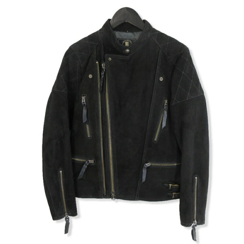 【中古】未使用 SKULL FLIGHT スカルフライト ライダースジャケット No.1-FR23A-1 SEMI DOUBLE RIDERS JACKET ブラック 黒 S ゴートレザー スエード レザージャケット 山羊革 メンズ20018404