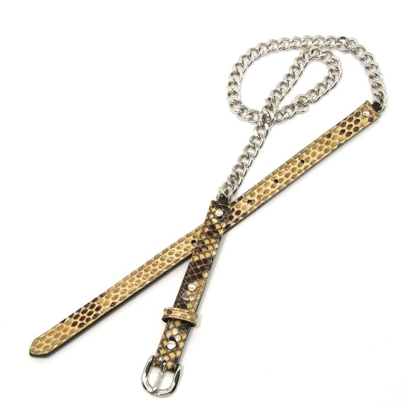 未使用 JOHN LAWRENCE SULLIVAN ジョンローレンスサリバン チェーンベルト 6A001-0222-45 PYTHON SINGLE CHAIN BELT 30 BRASS パイソン カウハイド 5穴 レザー 本革28007101