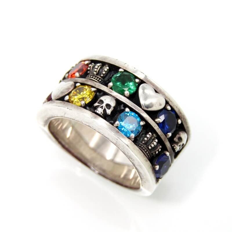 【中古】JUSTIN DAVIS ジャスティンデイビス リング SRJ580 DUO CHARM RING MULTI デュオチャーム マルチ ジルコニア SV925 13号 スカル いぶし加工 シルバー28007393