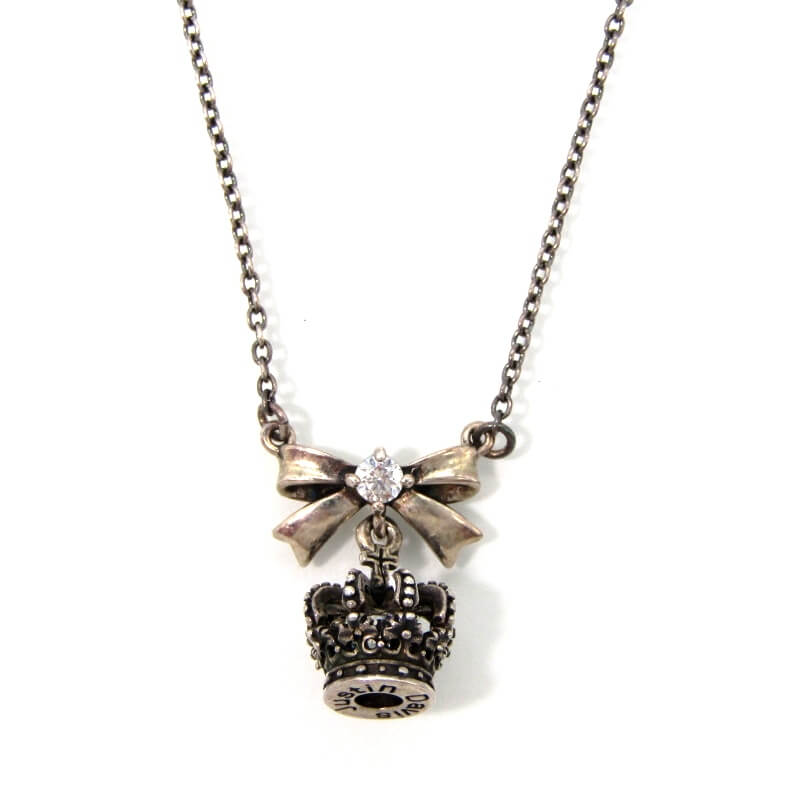 【最大5%OFFクーポン配布中】【中古】JUSTIN DAVIS ジャスティンデイビス ネックレス SNJ351 PETIT FADEIT NECKLACE プチフェイディット クラウン リボン ジルコニア レディース シルバー28007410