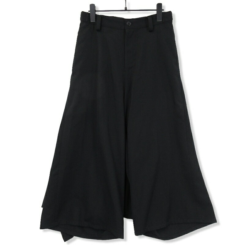 楽天CLASSIC【中古】美品 Yohji Yamamoto ヨウジヤマモト 2/80 WOOL GABARDINE BACKSIDE WRAP S PANTS FS-P61-101-1-01 フラシ布付パンツ 黒 1 ブラック 日本製 ウールギャバジン メンズ71009194