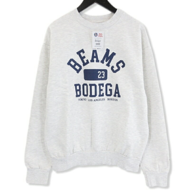 【中古】未使用 Bodega × BEAMS ボデガ ビームス クルーネック スウェット EASY IVY 23SS コラボ プリント 裏起毛 ヘザーグレー M アイビールック メンズ71009221