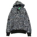 【中古】未使用 whimsy ウィムジー CLAY LETTER HOODIE プルオーバー パーカー フーディー 総柄 プリント ブラック 黒 L タグ付き メンズ 18000207(4)