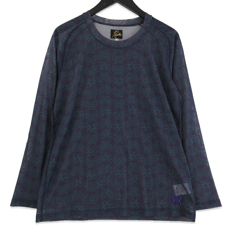 【中古】美品 NEEDLES ニードルズ 長袖Tシャツ KP085 ポリエステルメッシュ 22SS L/S U Neck Tee Uネック パープル XSラグランスリーブ 総柄 ニードルス シースルーメンズ 71011909