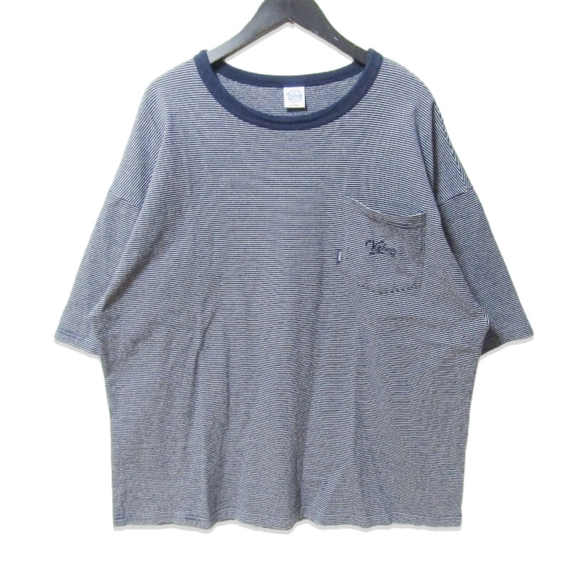 【中古】KEBOZ ケボズ 半袖Tシャツ BORDER S/S POCKET TEE ポケT ボーダー オーバーサイズ ネイビー XL メンズ 27109805
