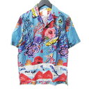 【中古】美品 Paul Smith ポールスミス 半袖アロハシャツ PF-CR-66350 オープンカラーシャツ 総柄 日本製 ブルー Sメンズ 27110377