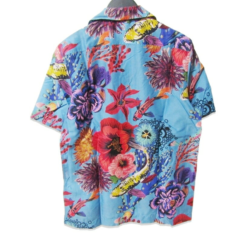 【中古】美品 Paul Smith ポールスミス 半袖アロハシャツ PF-CR-66350 オープンカラーシャツ 総柄 日本製 ブルー Sメンズ 27110377