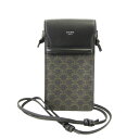 【中古】CELINE セリーヌ モバイルポーチ トリオンフ キャンバス&ラムスキン 10G332CQD.38SI ショルダーポーチ ブラック 黒 バッグ 鞄 24004737