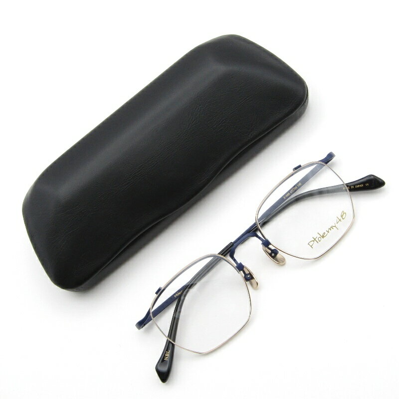 【中古】未使用 Ptolemy48 トレミー48 メガネフレーム E-066 EMPEROR 日本製 エンペラー ヘキサゴン NBL ネイビーブルー/ゴールド六角形 メタルリム メタル メガネ 眼鏡 サングラス 61003689