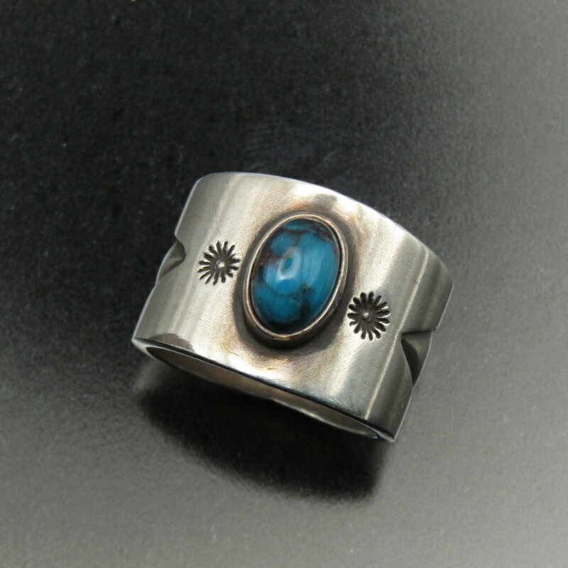 【中古】Ivan Howard ナバホ族 リング ビズビー ターコイズ アイバンハワード メンズ レディース スタンプワーク 18号 インディアンジュエリー シルバー 80007193