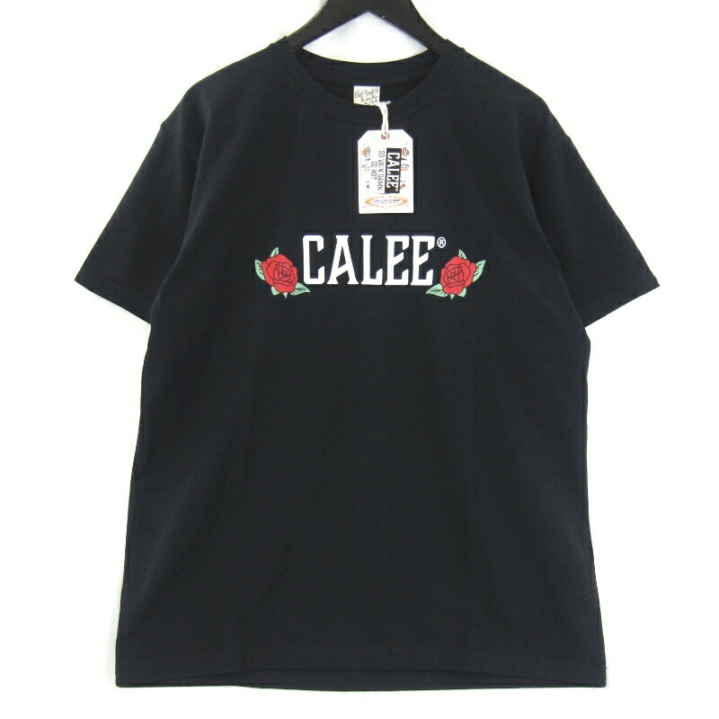 【中古】未使用 CALEE キャリー STRETCH CALEE ROSE LOGO TEE CL-25EA001R 半袖Tシャツ ストレッチ ローズ ブラック 黒 L タグ付き ロゴ メンズ 65008929