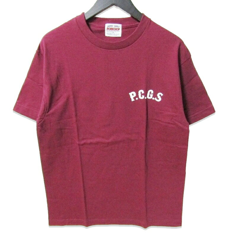 【中古】美品 PORKCHOP GARAGE SUPPLY ポークチョップ 半袖Tシャツ CIRCLE PORK TEE プリント サークルポーク バーガンディ Mメンズ 27111552