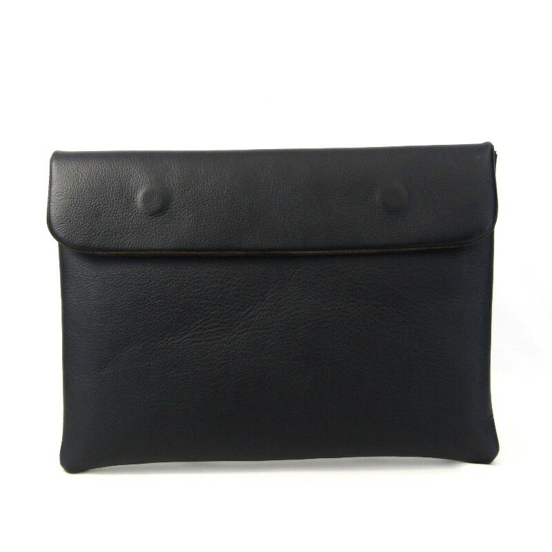 【中古】未使用 KIKUCHI LEATHER キクチレザー ノートPC用フラップケース LIONA 14インチ シュリンクレザー ブラック 黒 クラッチバック 牛革/豚革スエード 日本製 バッグ 鞄 61004094(4)