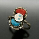 【中古】Effie Calavaza ズニ族 リング ターコイズ コーラル スネーク エフィーカラバサ メンズ レディース 指輪 13号 インディアンジュエリー...