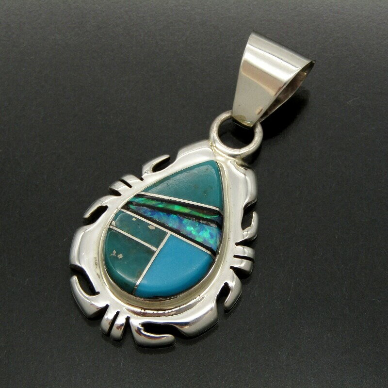 【中古】美品 Patrick & Laura Lincoln ナバホ族 ペンダント ターコイズ インレイ PLL マルチストーン パトリック&ローラリンカーン ...