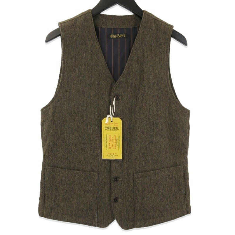 【中古】未使用 ORGUEIL オルゲイユ クラシックウールジレ OR-4302 サージ ベスト Classic Wool Gilet Khaki 38 タグ付きメンズ 71014110(4)