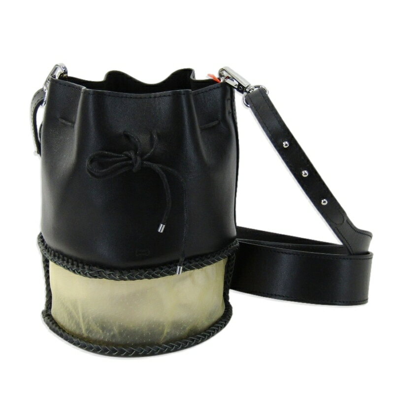 【中古】未使用 bon born ボンボーン 巾着バッグ 21AW transparent bucket bag ショルダーバッグ 2WAY 牛革 豚生革 ブラック 黒 バッグ 鞄 61004147