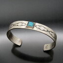 【中古】美品 Sandy Bell ナバホ族 バングル ターコイズ シルバー925 ブレスレット スタンプワーク メンズ レディース インディアンジュエリー シ...