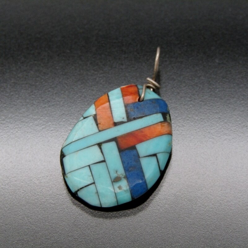 【中古】Joe & Angie Reano サントドミンゴ族 ペンダント モザイクインレイ JAR ターコイズ ジョー&アンジーレアノ ネックレストップ インディアンジュエリー シルバー 28011310