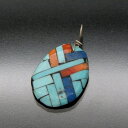 【中古】Joe & Angie Reano サントドミンゴ族 ペンダント モザイクインレイ JAR ターコイズ ジョー&アンジーレアノ ネックレストップ インデ...