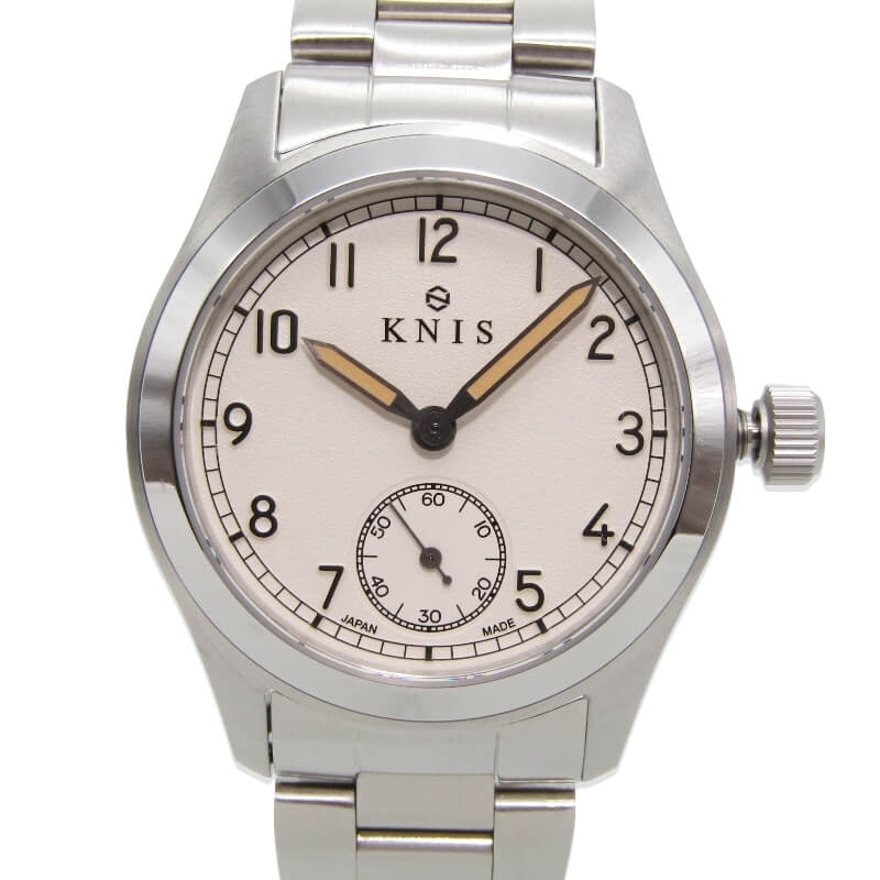 【中古】美品 KNIS ニス レトロ ミリタリーウォッチ KN003-WHSS 38mm クォーツ スモールセコンド SS 日本製 アナログ オフホワイト クオーツ 腕時計 28011337(2)