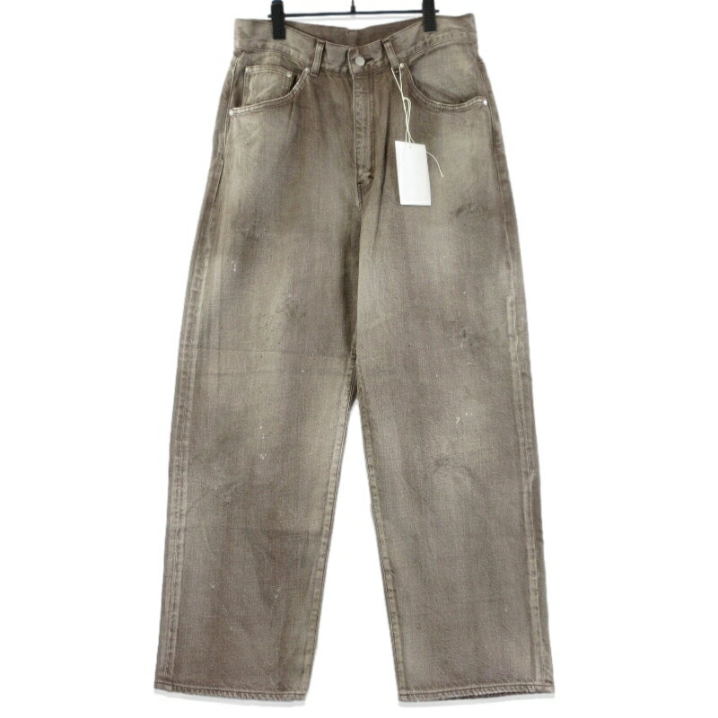 【中古】未使用 ANCELLM アンセルム #02 AGING01 ANC-PT97 エイジングデニムパンツ ヴィンテージ加工 ボタンフライ 日本製 ブラウン 3 メンズ 70017345