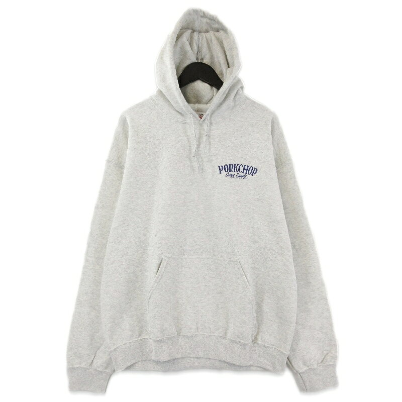 【中古】美品 PORKCHOP GARAGE SUPPLY ポークチョップガレージサプライ プルオーバーパーカー PORK BACK HOODIE グレー Mポークパーカー プリントメンズ 71014512