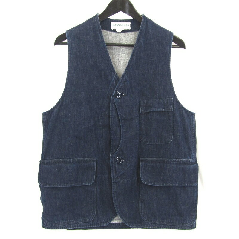 SASSAFRAS ライトブルー ノースリーブベスト M Samansa Mos2（サマンサモスモス） *コットンチャイナボタンベスト*F