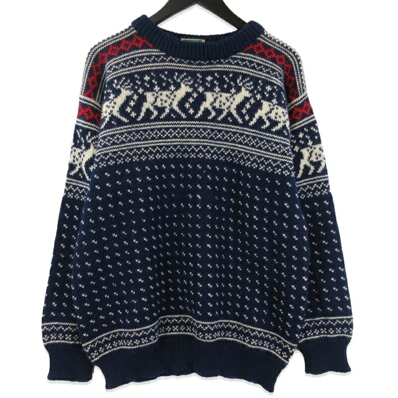 樂天商城 - 【中古】L.L.Bean エルエルビーン ニット 80s ノルウェー製 ノルディック ヴィンテージ ウール トナカイ ネイビー Lメンズ 71014542