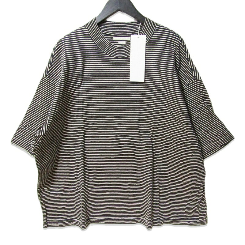 樂天商城 - 【中古】blurhms ブラームス 半袖モックネックTシャツ BHS23S037 Cotton Napping Border Super Size Tee ボーダー ブラック 黒 Fカットソー 日本製メンズ 27112234