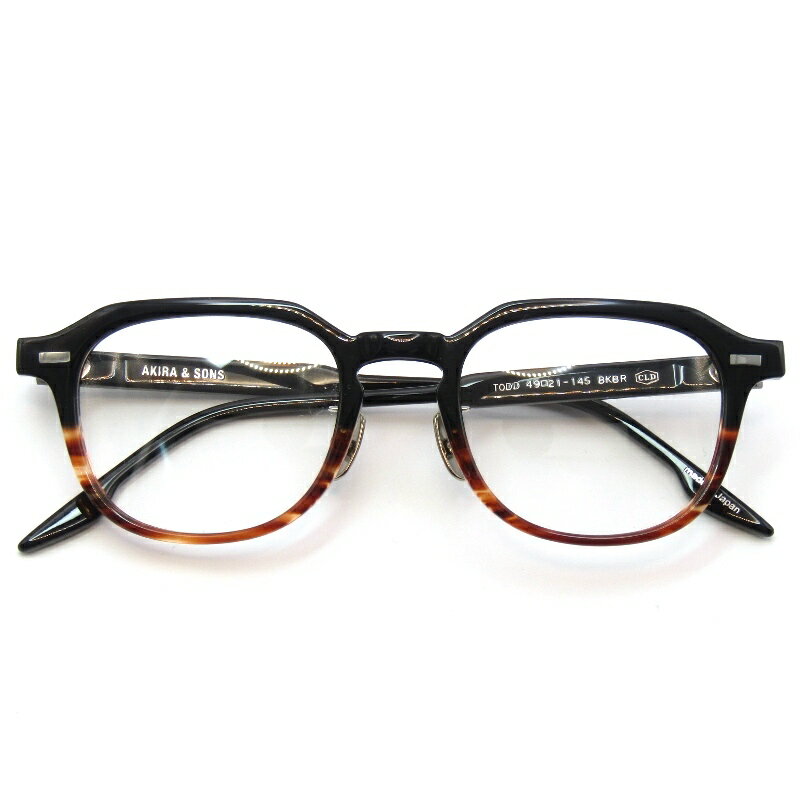 【中古】未使用 AKIRA&SONS アキラアンドサンズ メガネフレーム TODD 日本製 トッド スクエア セルロイド BKBR ブラック/ブラウン メガネ 眼鏡 サングラス 61004502