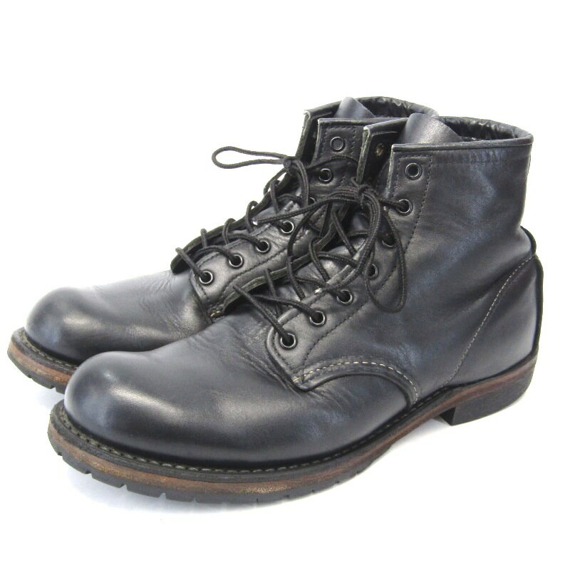 【中古】REDWING レッドウィング US7D 25cm ベックマン ラウンド 9014 プレーントゥ ワークブーツ 16年製 黒 ブラック フェザーストーン BECKMAN ROUND ブーツ 35005215