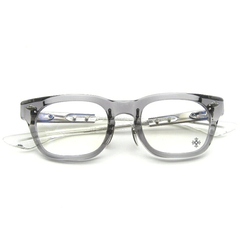【中古】未使用 CHROME HEARTS クロムハーツ メガネフレーム BAGGINS-A 日本製 バギンズ スクエア GR-CRYS グレー/クリスタルフレアニー SV925 メガネ 眼鏡 サングラス 65009715