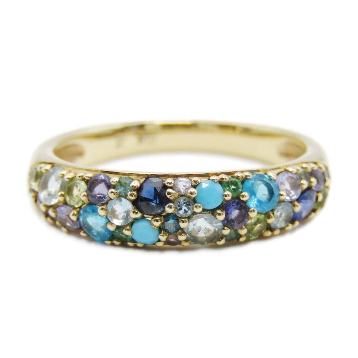 【中古】BIZOUX ビズー リング K10YG Bouquet レーヴブルー ブーケ マルチカラージュエル パヴェ イエローゴールド レディース 13号 REVE BLUE サファイア ターコイズ 30013304