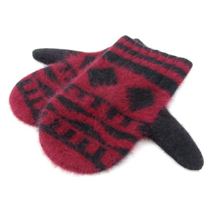 【中古】未使用 nakedgauge ネイキッドゲージ 手袋 FOX FUR N PATTERN MITTEN N0015 フォックスファー ミトン グローブ ワインレッド WINE RED 90010037