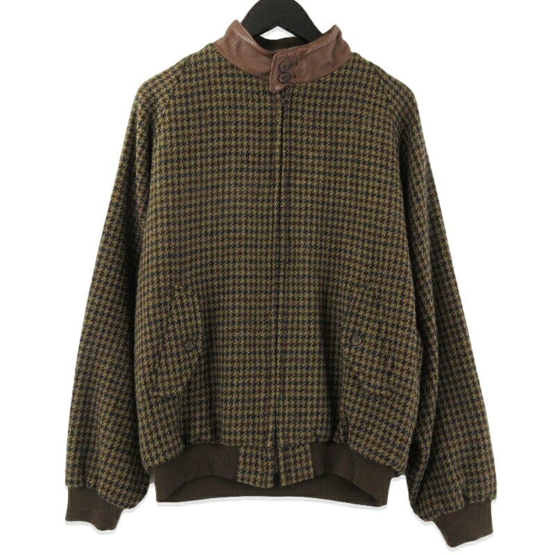 樂天商城 - 【中古】BARACUTA バラクータ スイングトップ G9 ガンクラブチェック HBG803 Harris Tweed 襟レザー ブルゾン 千鳥格子 ブラウン 38イギリス製メンズ 71015003
